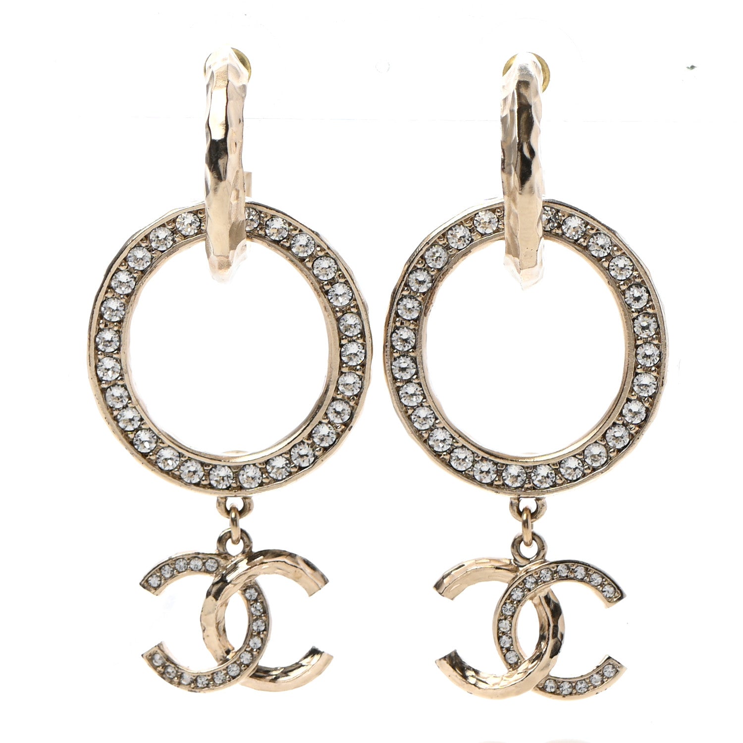 Chanel Crystal Round CC Drop Earrings Gold 1 of 4