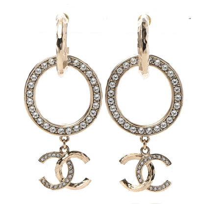 Chanel Crystal Round CC Drop Earrings Gold 1 of 4
