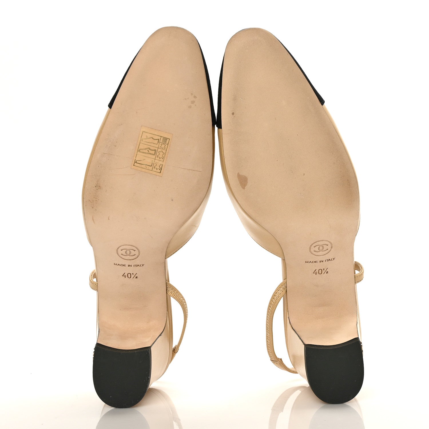 Chanel Goatskin Grosgrain Cap Toe CC Slingback Pumps 40.5 Beige Black 5 of 7