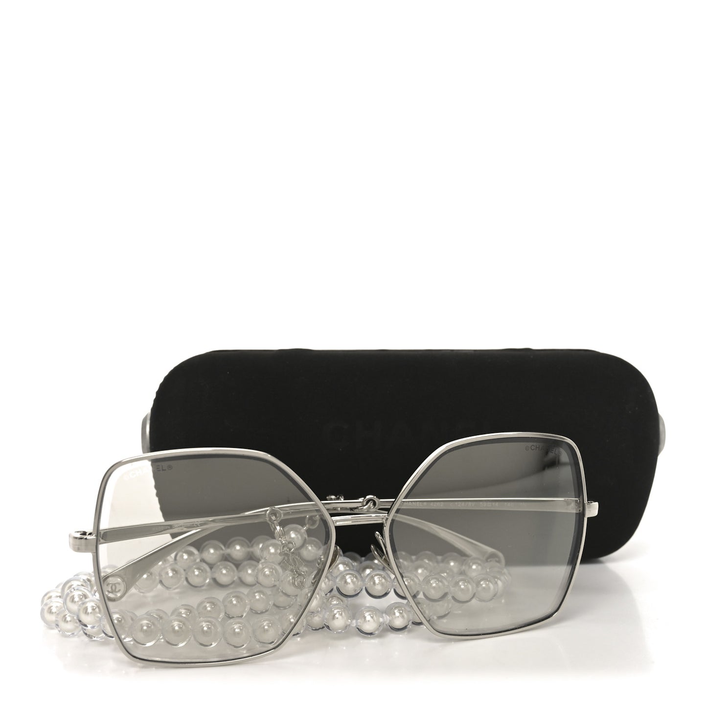 Butterfly Removable Pearl Chain Sunglasses 4262 Silver
