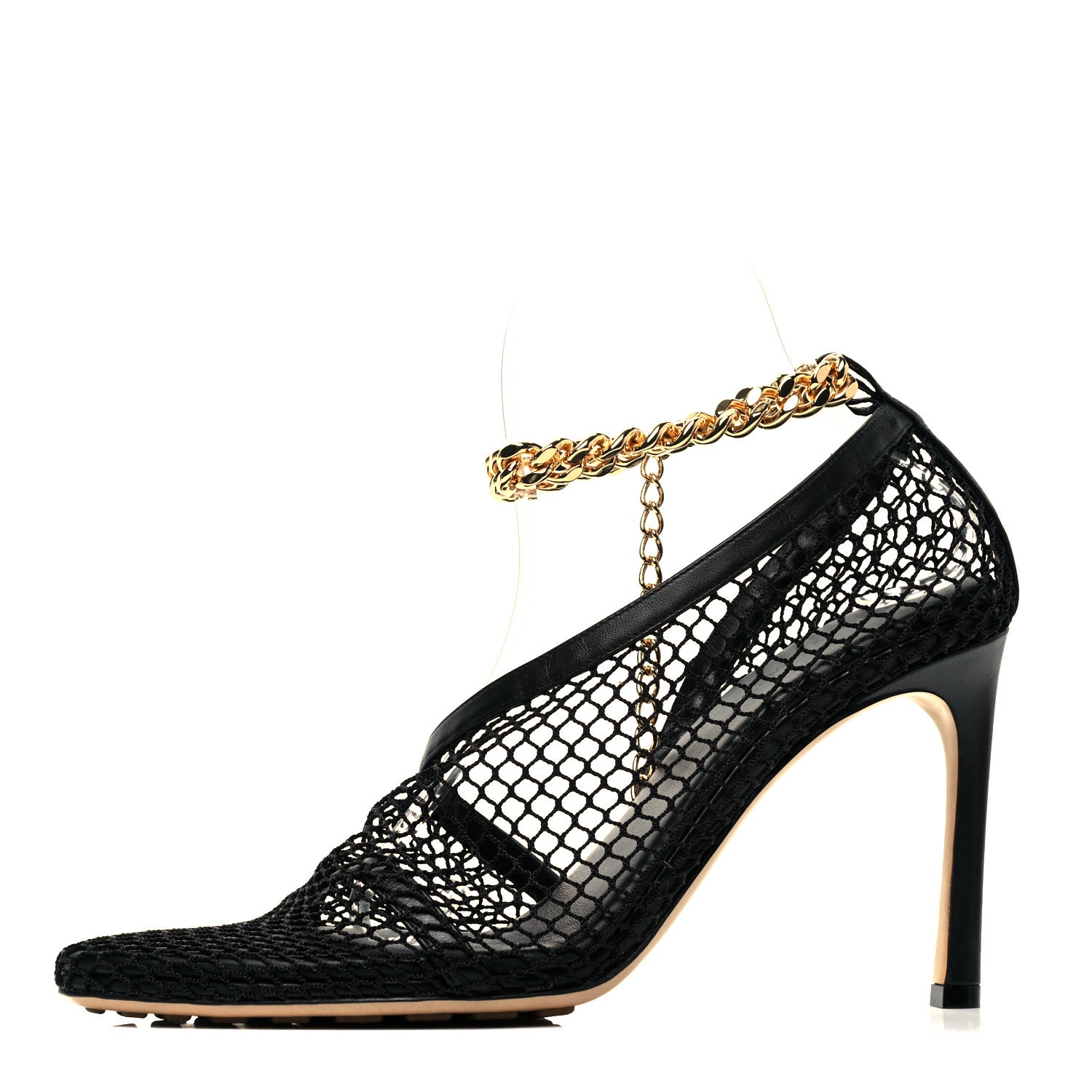 Bottega Veneta Mesh Nappa Chunky Chain Sandals 39 Black 1 of 7