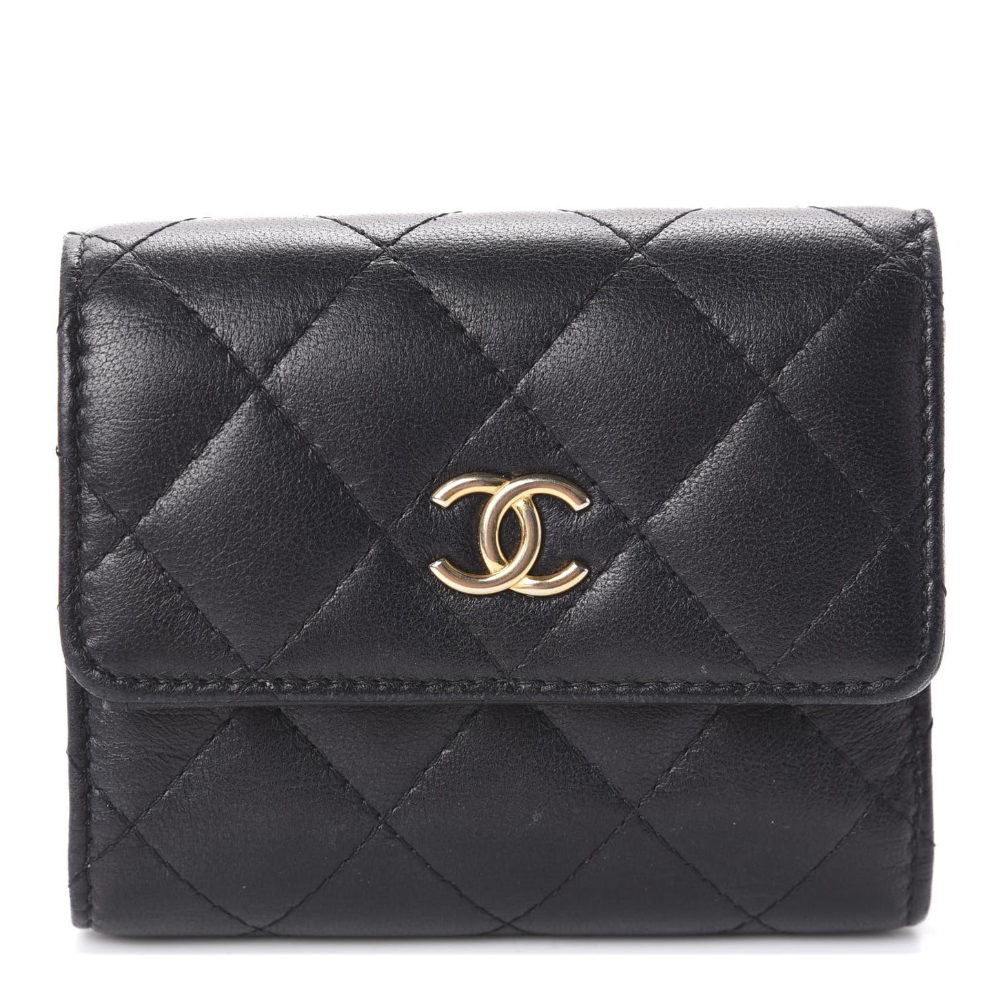 Quilted Compact Flap Wallet Black