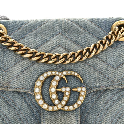 Gucci Denim Matelasse Mini Pearly GG Marmont Shoulder Bag Blue 9 of 14