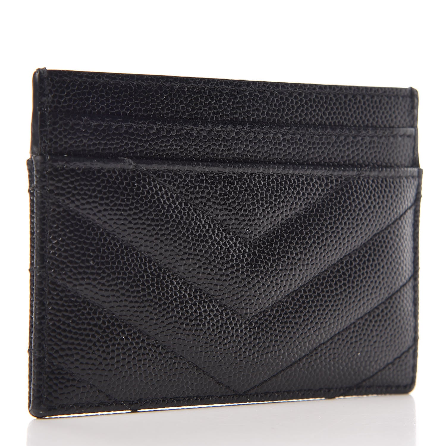 Saint Laurent Grain De Poudre Matelasse Chevron Monogram Credit Card Case Black 3 of 7