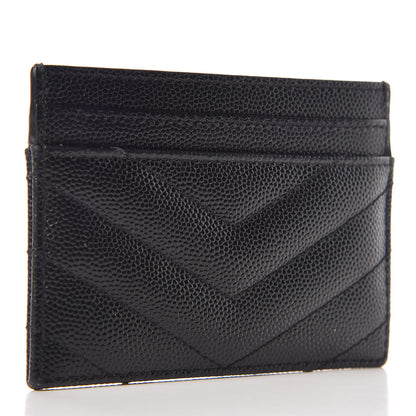 Saint Laurent Grain De Poudre Matelasse Chevron Monogram Credit Card Case Black 3 of 7