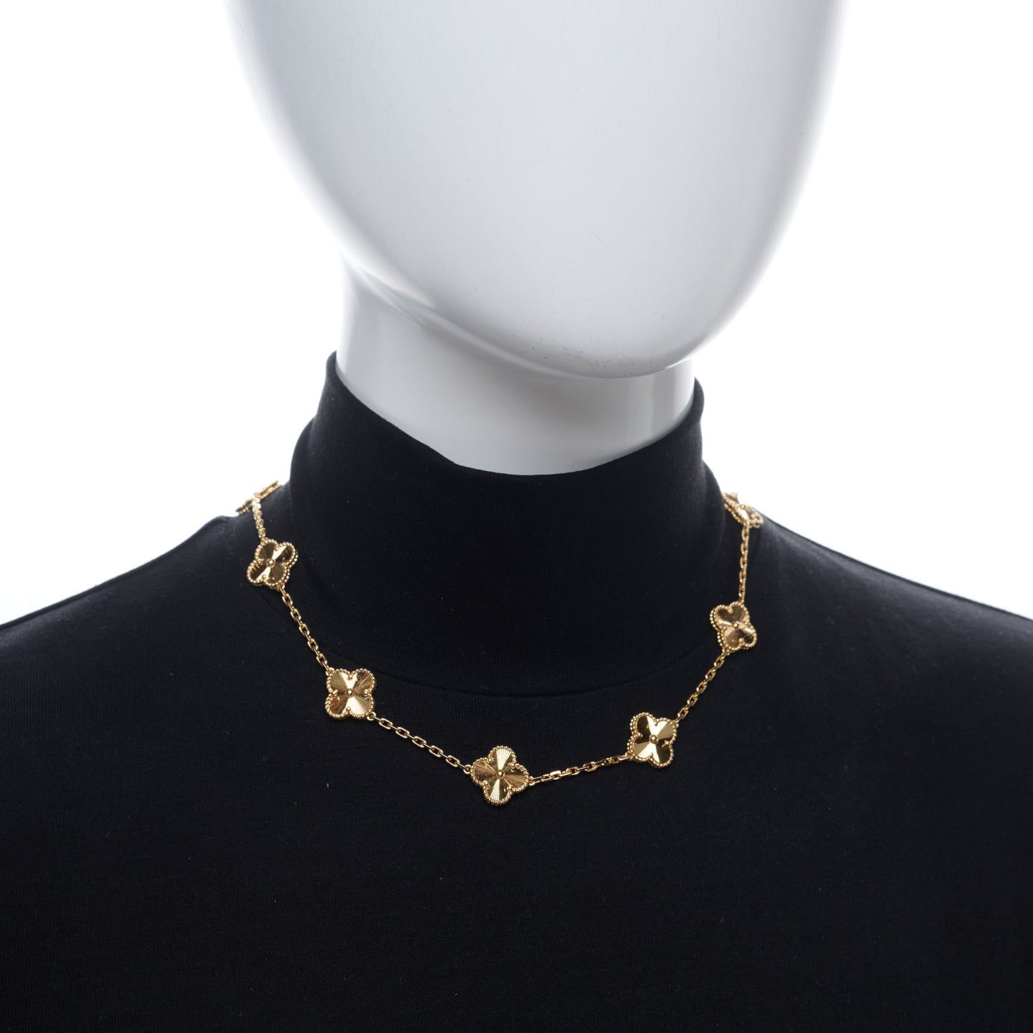 18K Yellow Gold 10 Motifs Guilloche Vintage Alhambra Necklace