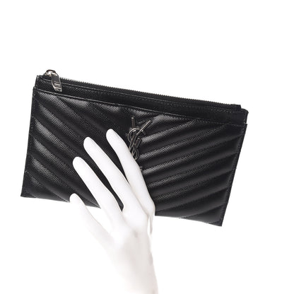 Saint Laurent Grain De Poudre Chevron Monogram Bill Pouch Black 2 of 7