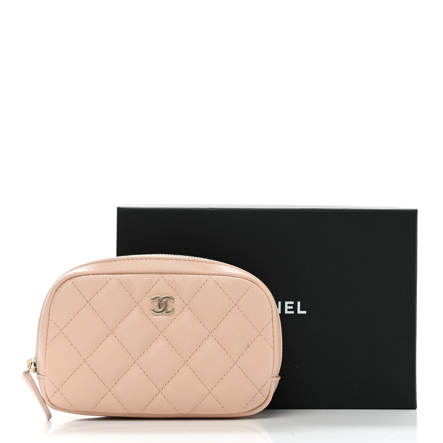 Chanel Caviar Quilted Small Curvy Pouch Cosmetic Case Light Beige 10 of 10
