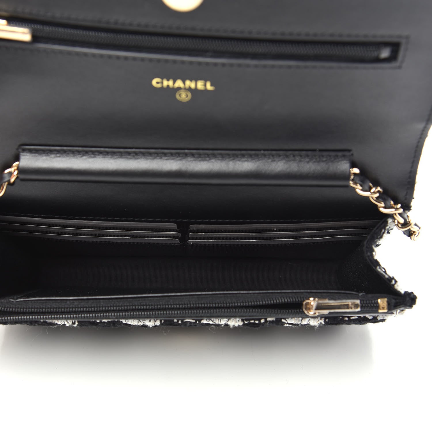 Chanel Tweed Quilted Wallet On Chain WOC Black Ecru White 5 of 11