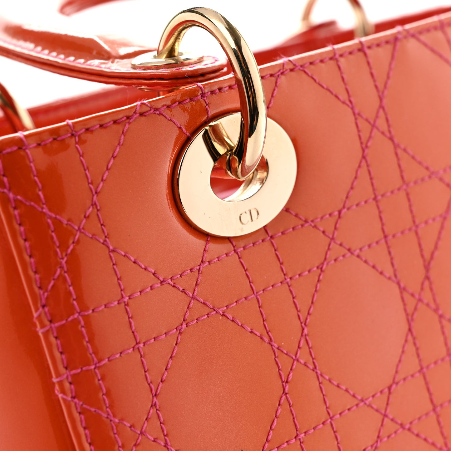 Patent Cannage Stitched Medium Lady Dior Orange