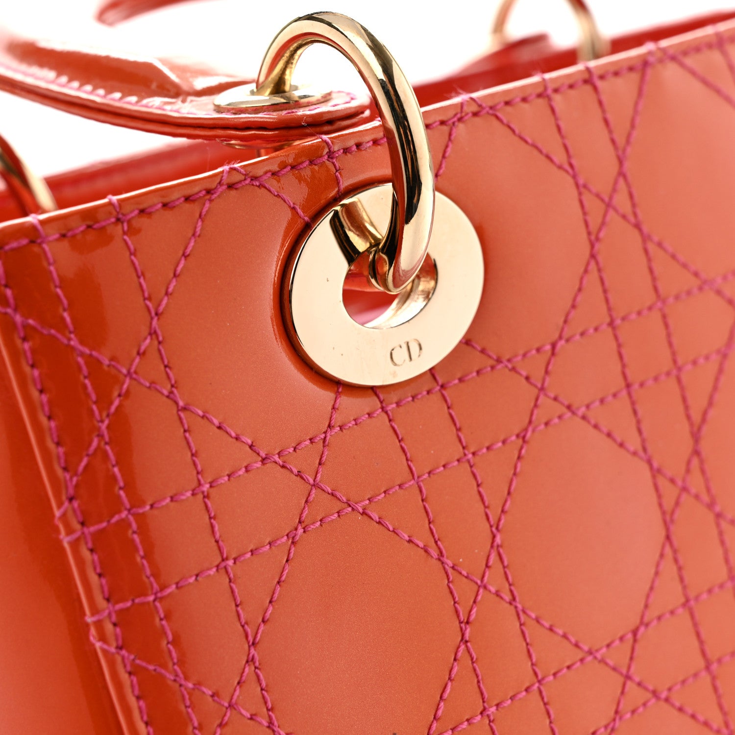 Christian Dior Patent Cannage Stitched Medium Lady Dior Orange 12 of 17