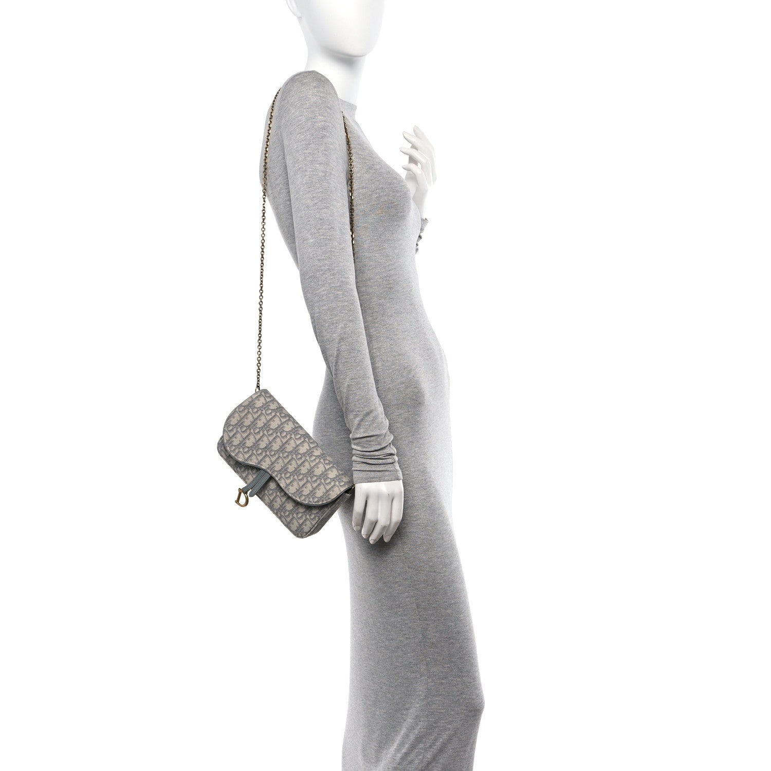 Christian Dior Oblique Medium Saddle Pouch With Chain Blue 2 of 10