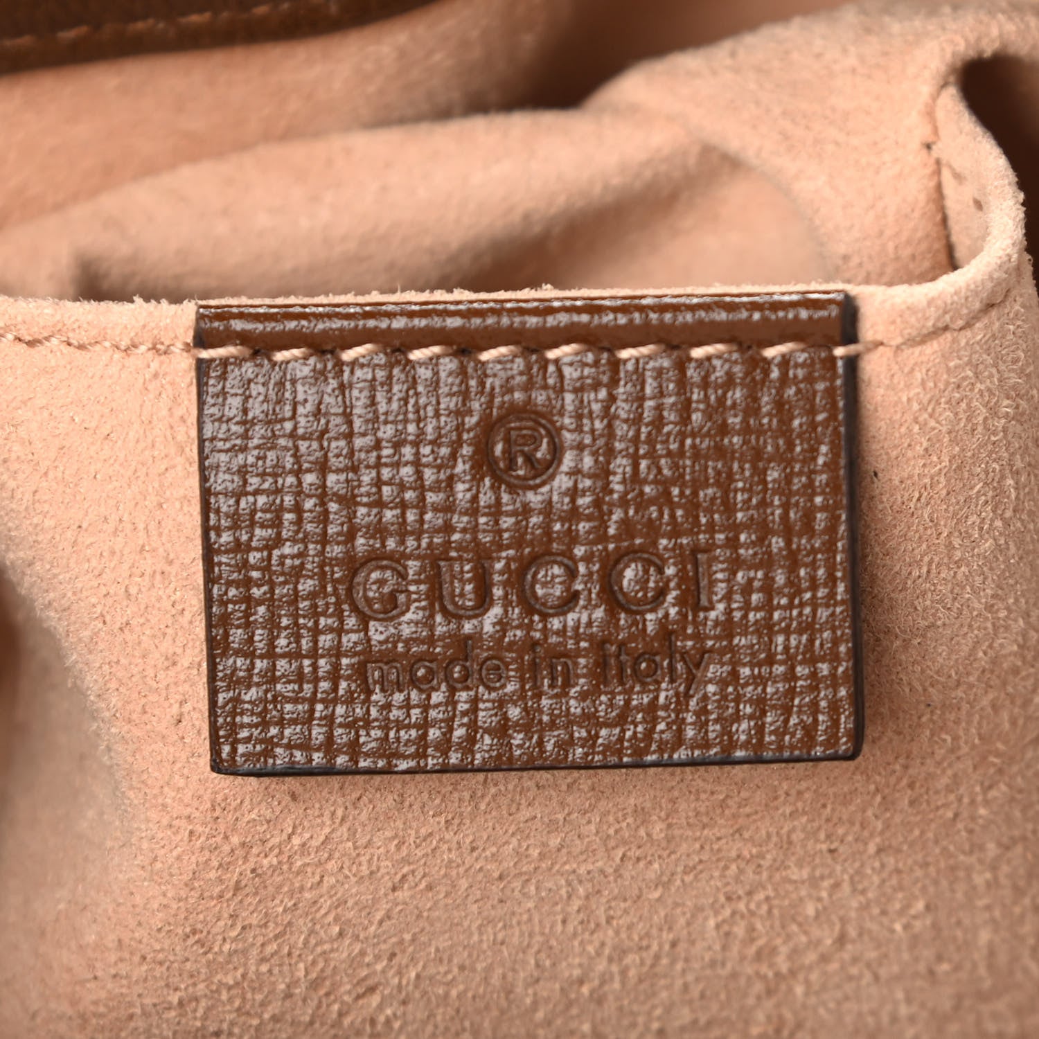 Gucci Monogram Textured Calfskin Horsebit 1955 Drawstring Bucket Bag Beige Brown Sugar 6 of 12