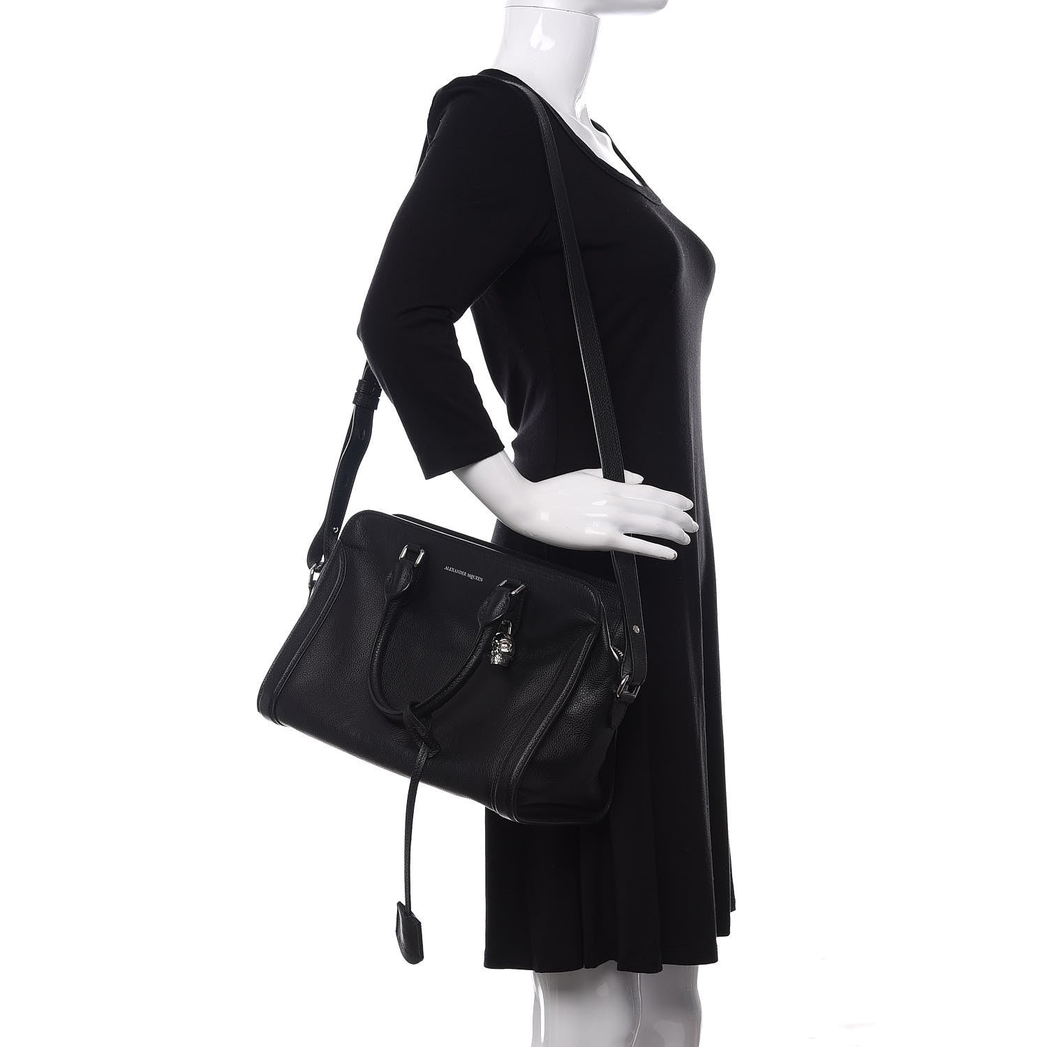 Alexander McQueen Pebbled Calfskin Small Skull Padlock Zip Around Tote Black 2 of 10