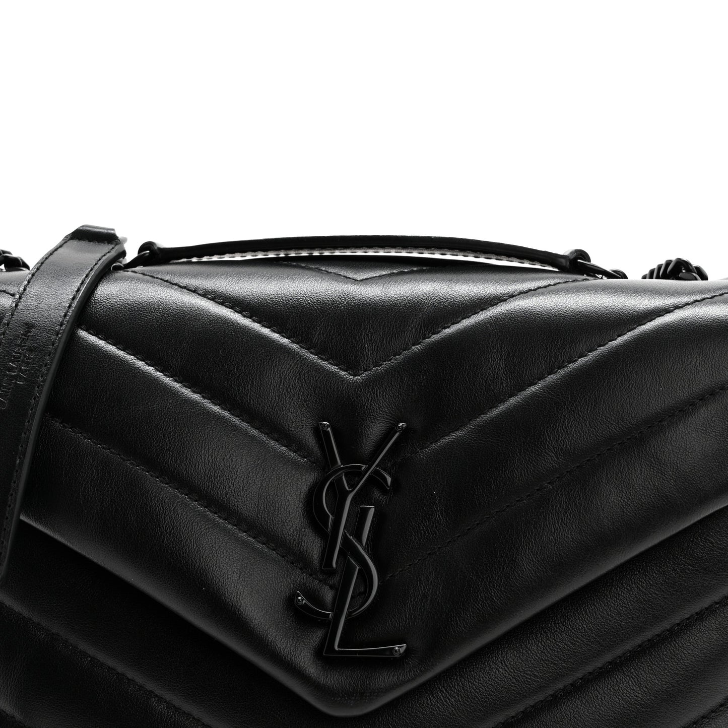Calfskin Y Quilted Monogram Monochrome Small Loulou Chain Satchel Black