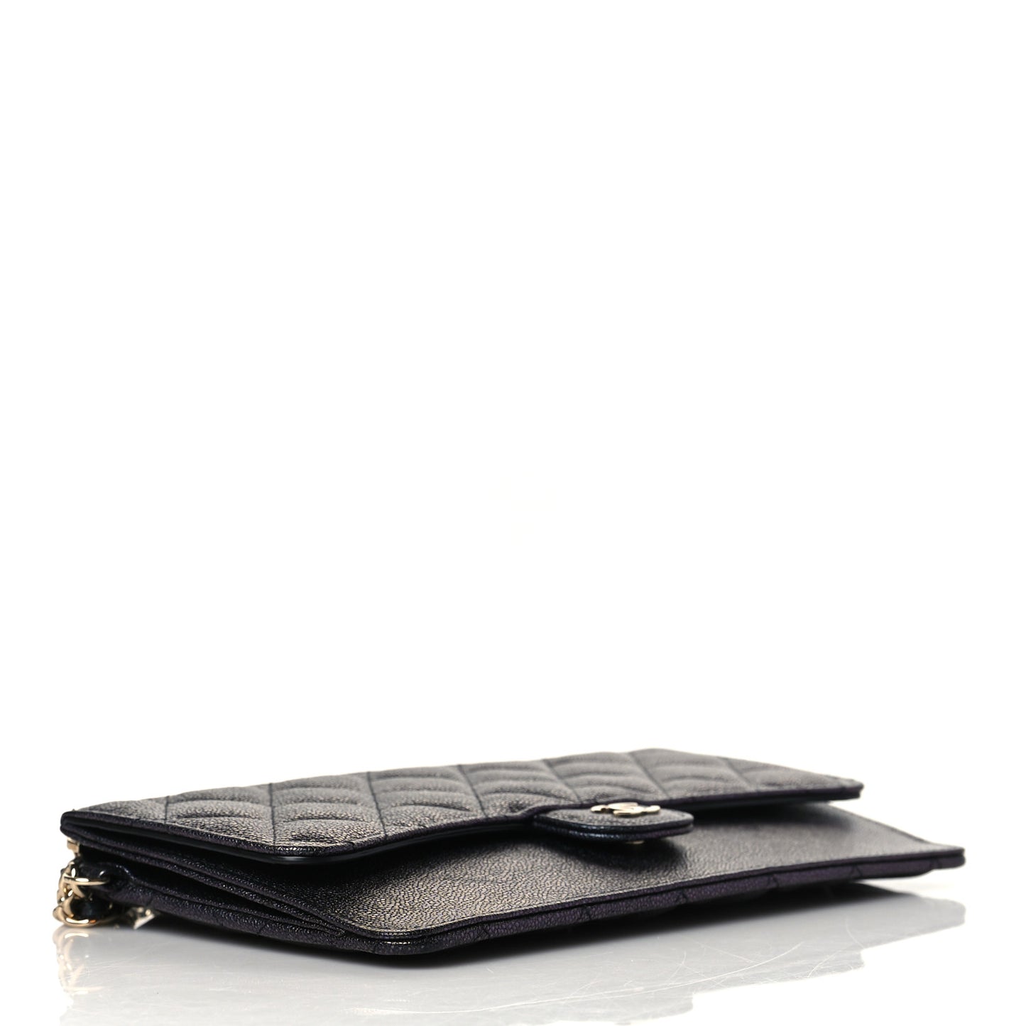 Iridescent Caviar Quilted Classic Pouch With Handle Black