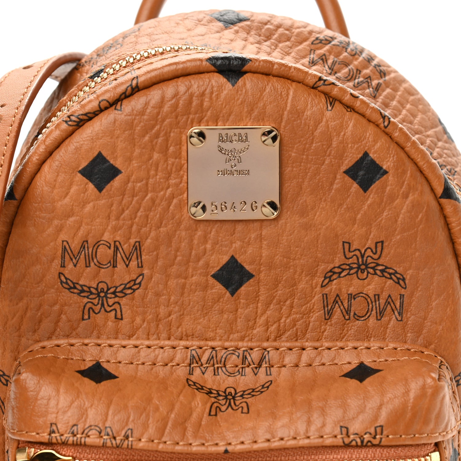 MCM Visetos Side Stud X-Mini Stark Bebe Boo Backpack Cognac 8 of 10