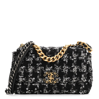 Chanel Tweed Quilted Medium Chanel 19 Flap Black Silver Ecru 1 of 10