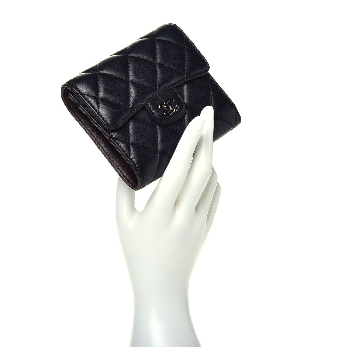 Lambskin Quilted Compact Flap Wallet Black