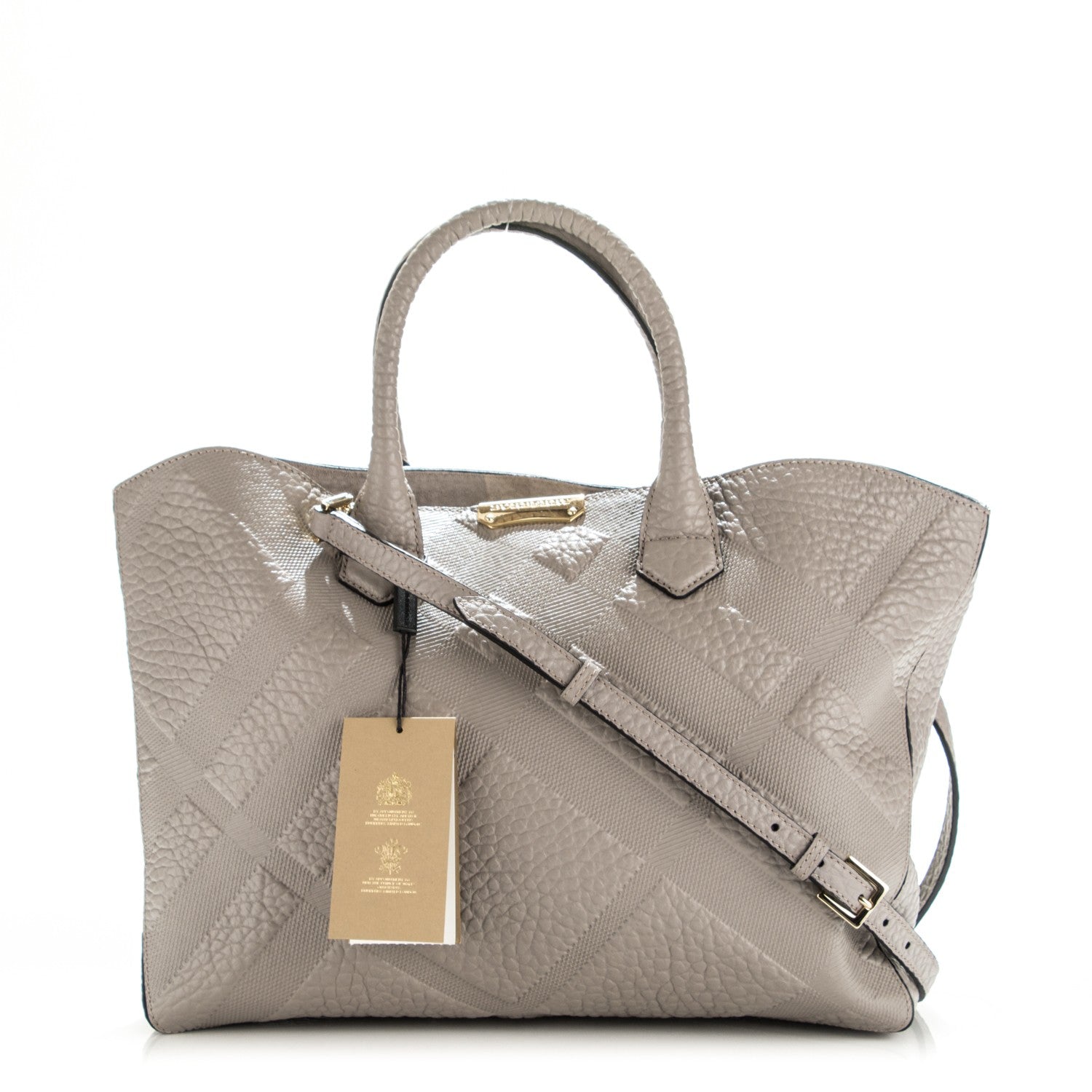 Burberry Heritage Grain Check Embossed Medium Dewsbury Tote Pale Grey 1 of 8