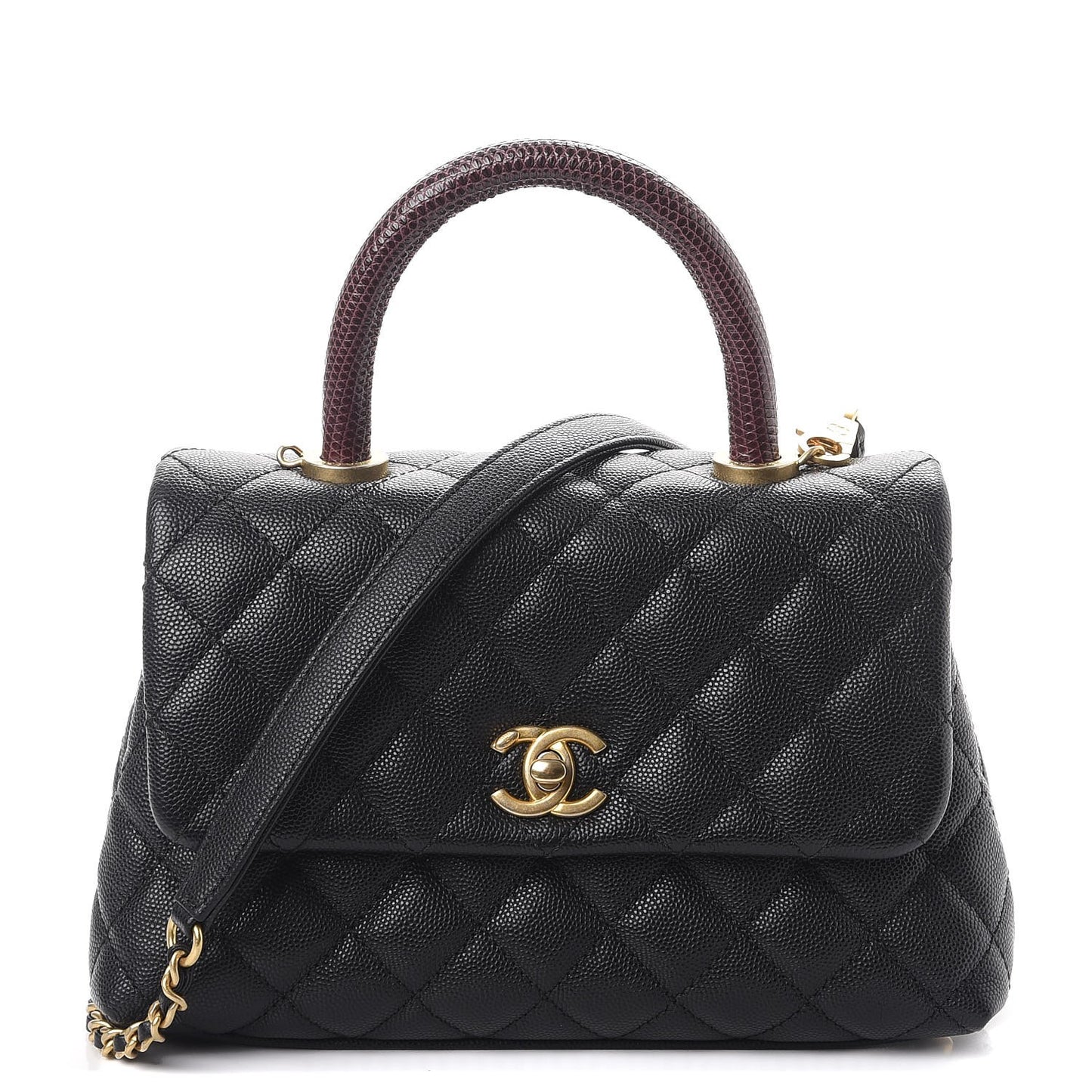 Caviar Lizard Quilted Mini Coco Handle Flap Black
