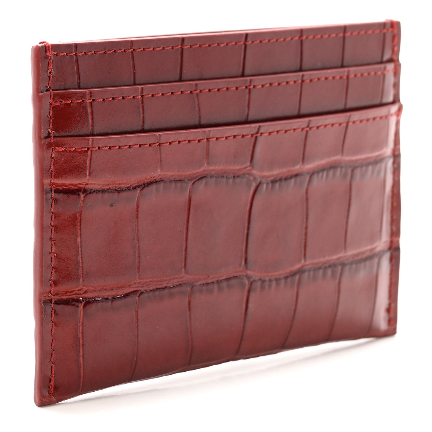 Calfskin Crocodile Embossed Crococo Card Holder Burgundy