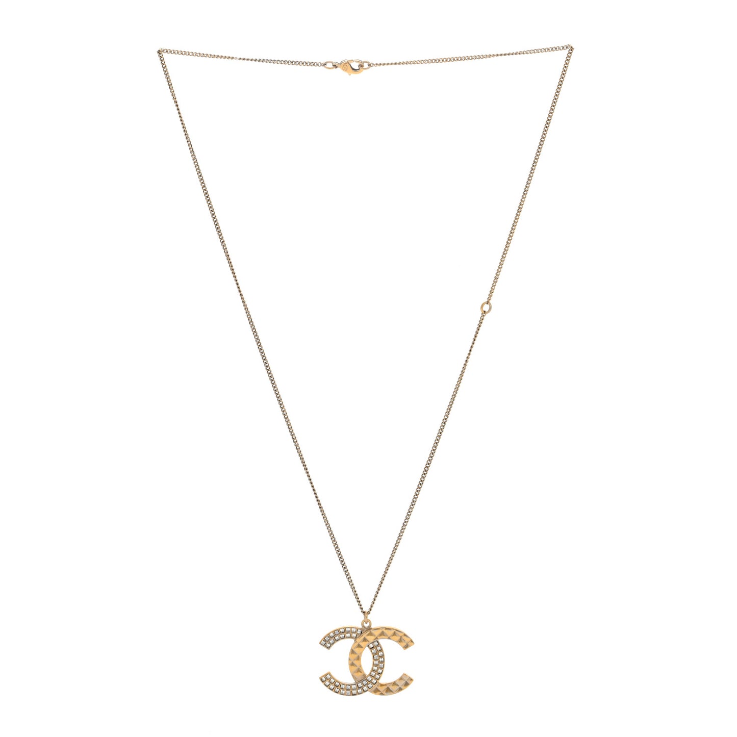 Baguette Crystal Quilted CC Pendant Necklace Gold