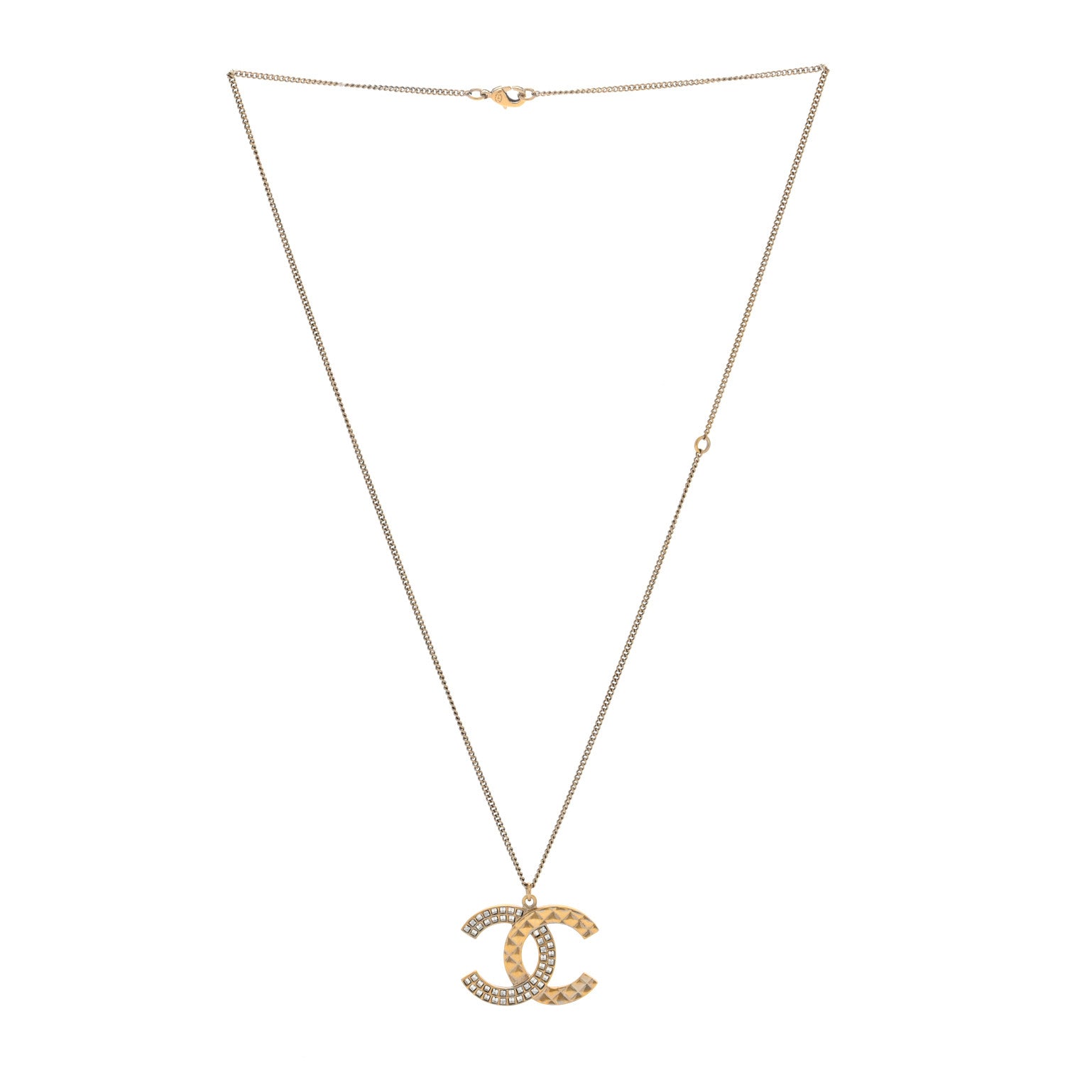Chanel Baguette Crystal Quilted CC Pendant Necklace Gold 2 of 4