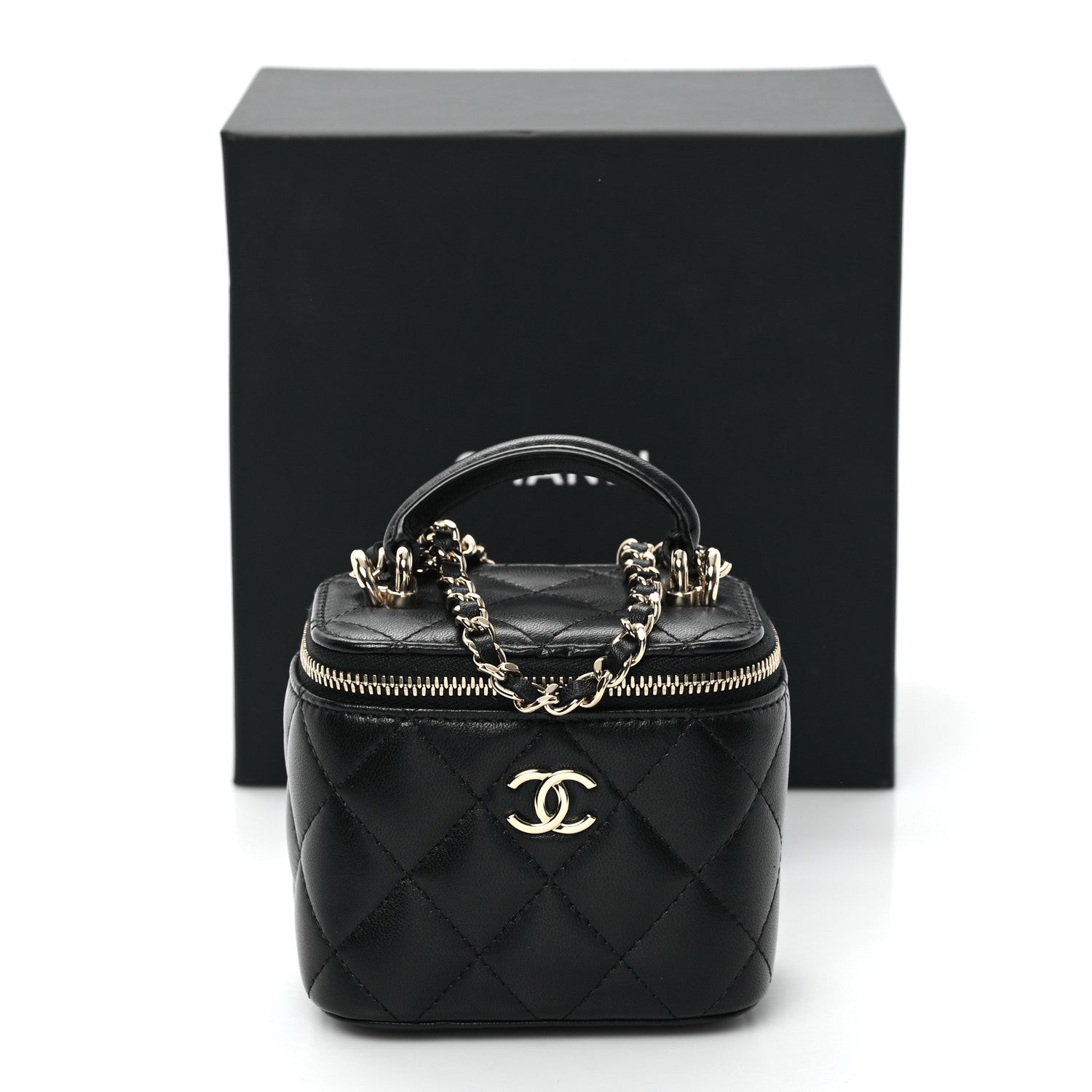 Chanel Lambskin Quilted Top Handle Mini Vanity Case With Chain Black 12 of 12