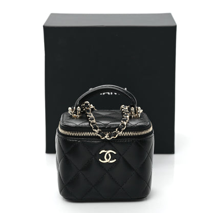Chanel Lambskin Quilted Top Handle Mini Vanity Case With Chain Black 12 of 12