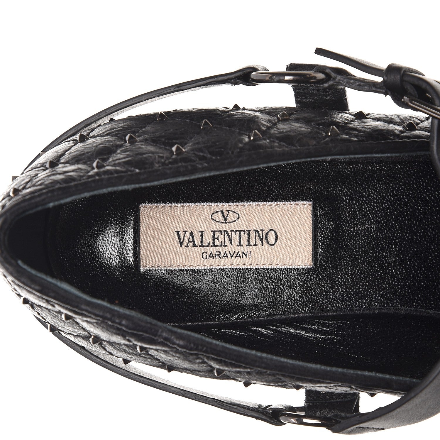 Valentino Garavani Crackled Lambskin Rockstud Spike Captoe Ballerina Flats 38 Black 6 of 9
