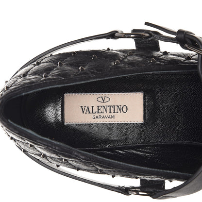 Valentino Garavani Crackled Lambskin Rockstud Spike Captoe Ballerina Flats 38 Black 6 of 9