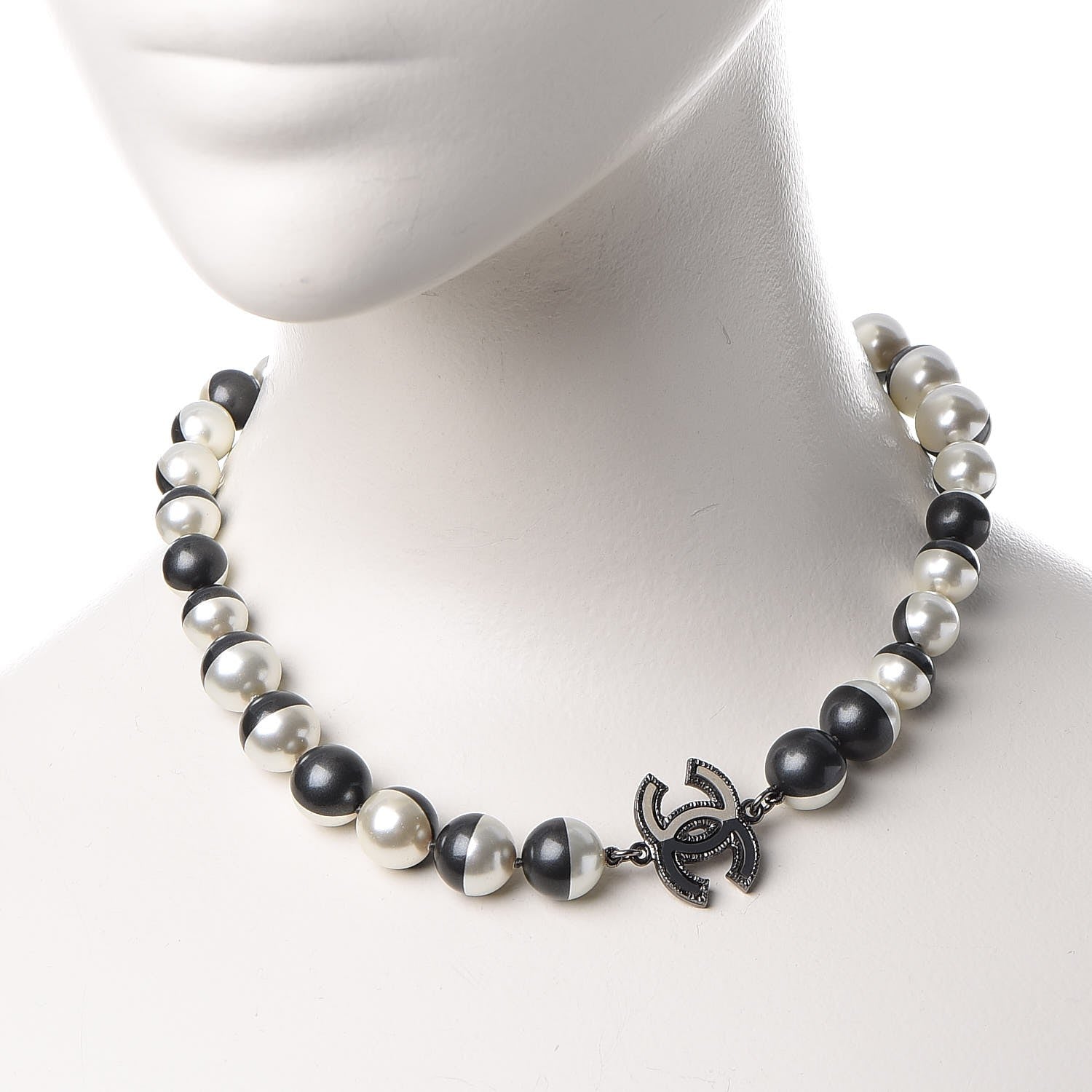 Chanel Ruthenium Resin Bead CC Choker Necklace Dark Grey 2 of 6
