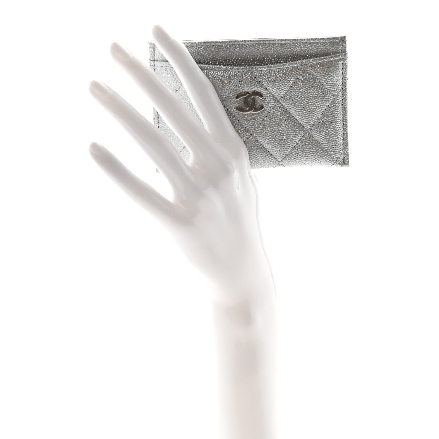 Chanel Glittered Metallic Caviar Quilted Card Holder Silver 2 of 9