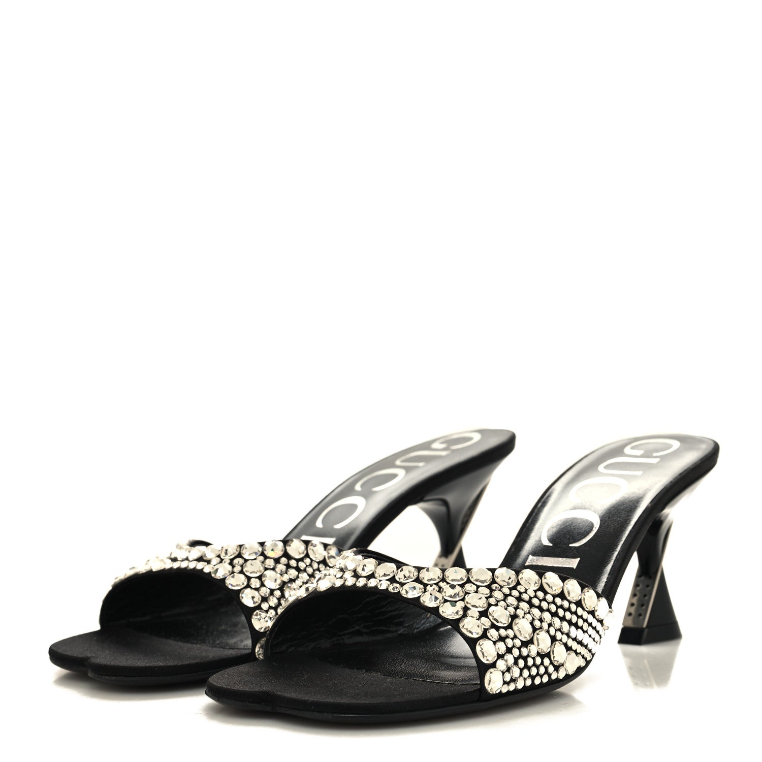 Gucci Satin Crystal 65mm Slide Sandals 37 Black 3 of 8