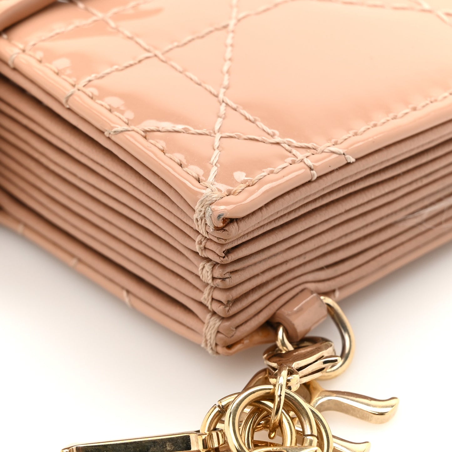 Patent Cannage Lady Dior 5-Gusset Card Holder Rose De Vents