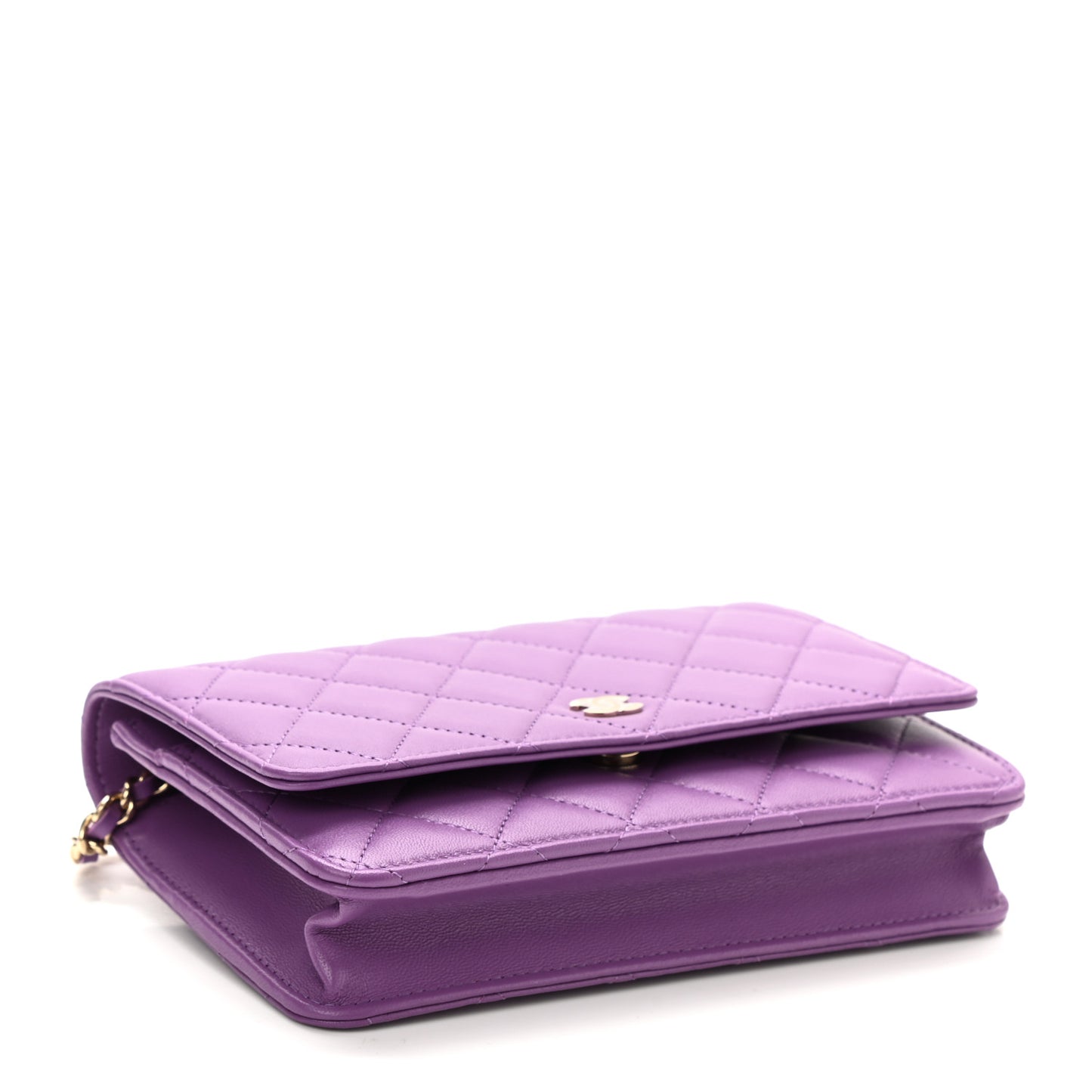 Lambskin Quilted Wallet On Chain WOC Purple