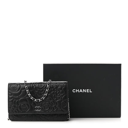 Chanel Lambskin Camellia Embossed Wallet on Chain WOC Black 11 of 11