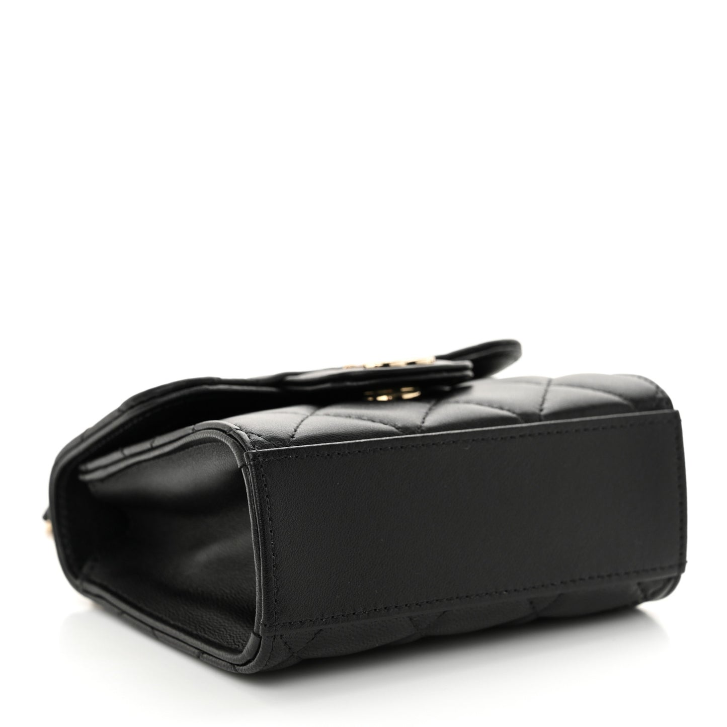 Lambskin Quilted Top Handle Flap Clutch With Chain  Black