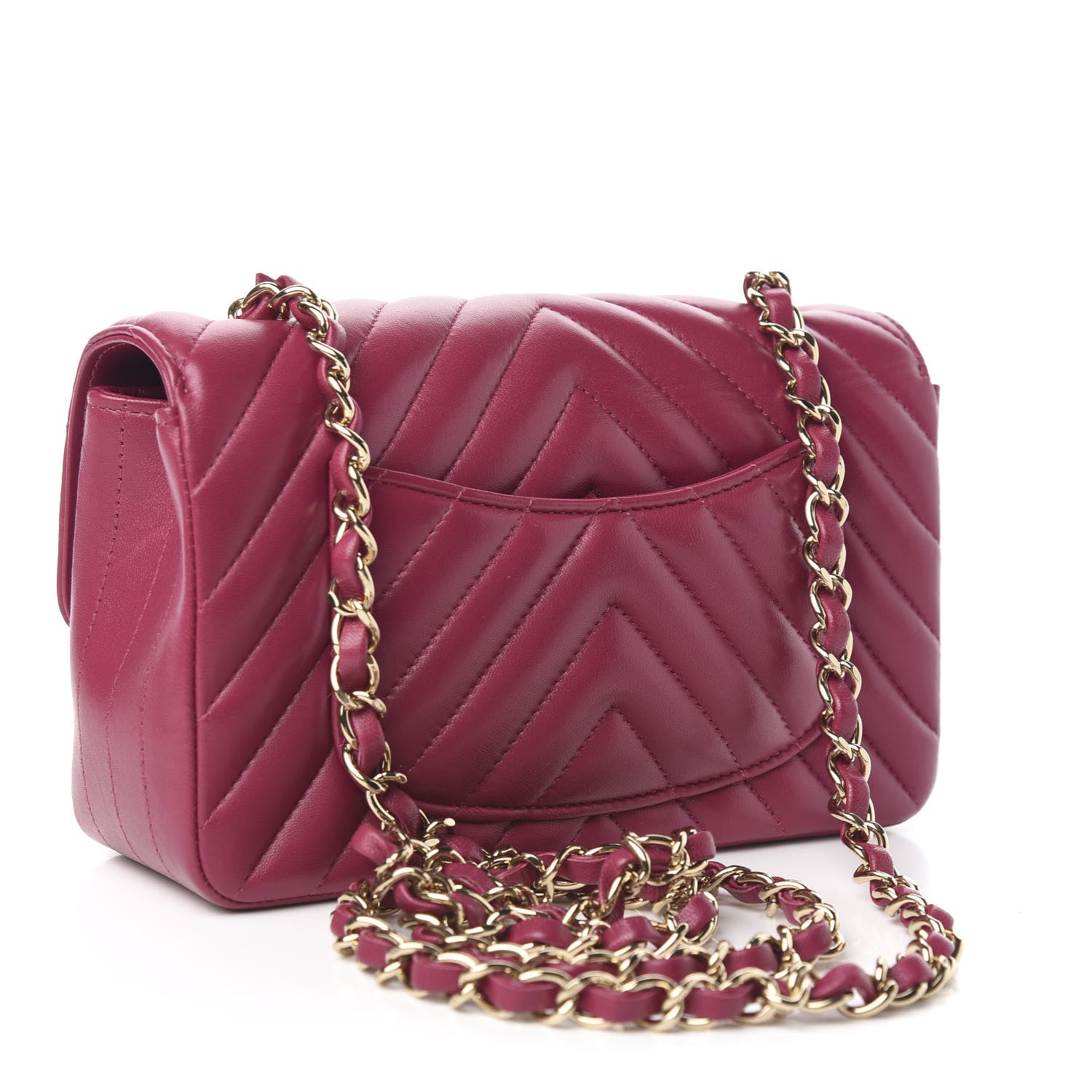 Chanel Lambskin Chevron Quilted Mini Rectangular Flap Dark Pink 3 of 10