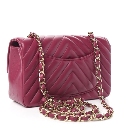 Chanel Lambskin Chevron Quilted Mini Rectangular Flap Dark Pink 3 of 10