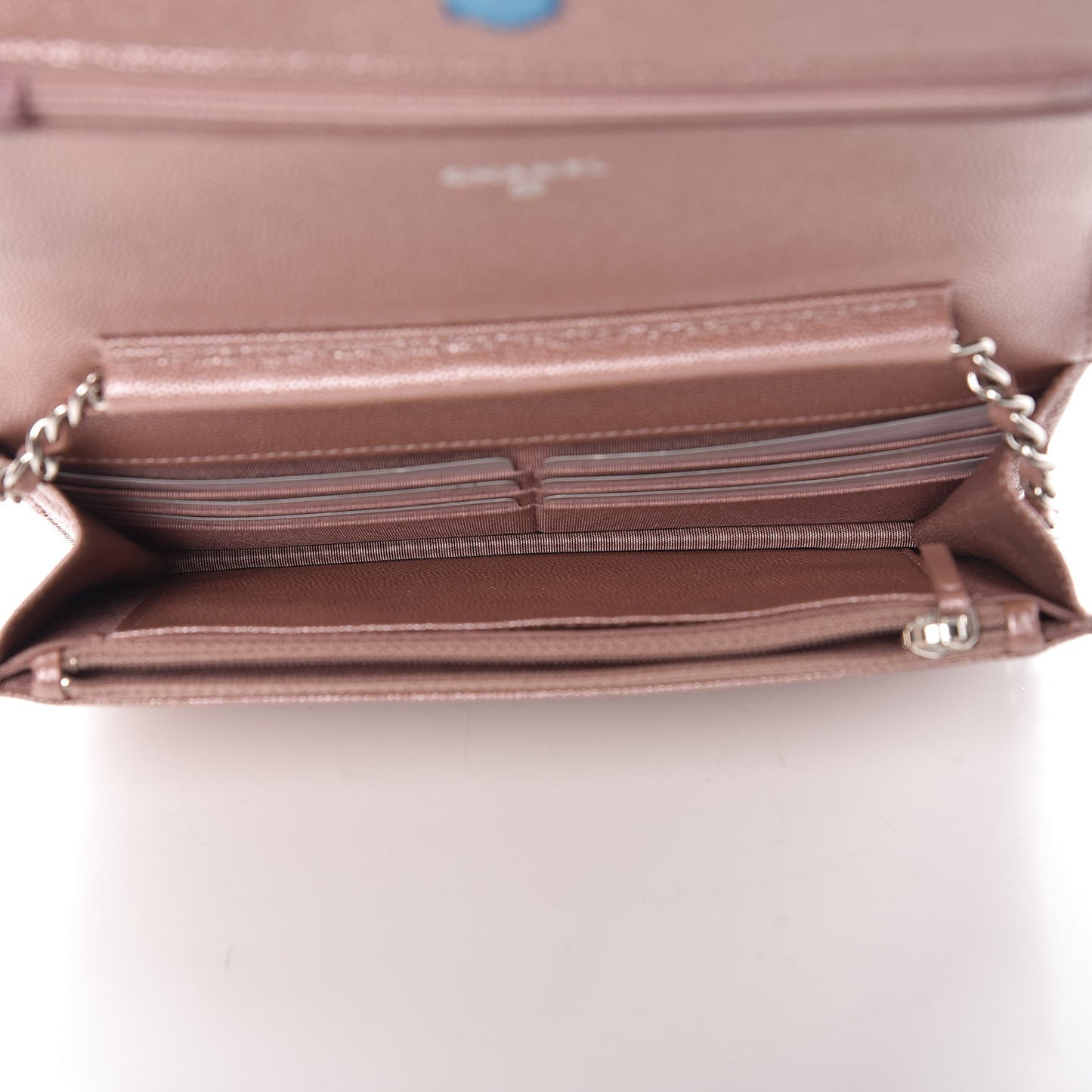 Metallic Caviar Chevron Quilted Vintage Mademoiselle Wallet On Chain WOC Pink