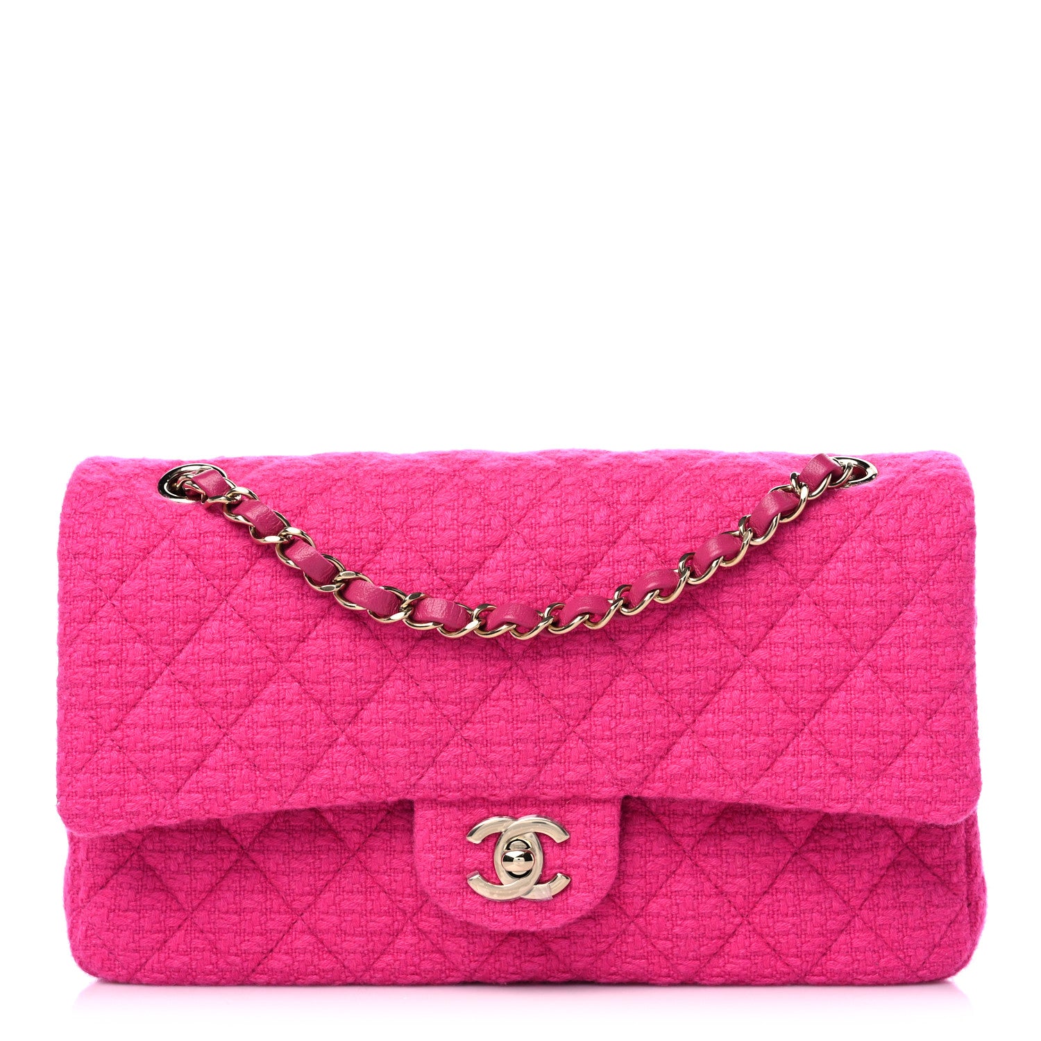 Chanel Tweed Quilted Medium Double Flap Fuchsia 1 of 10