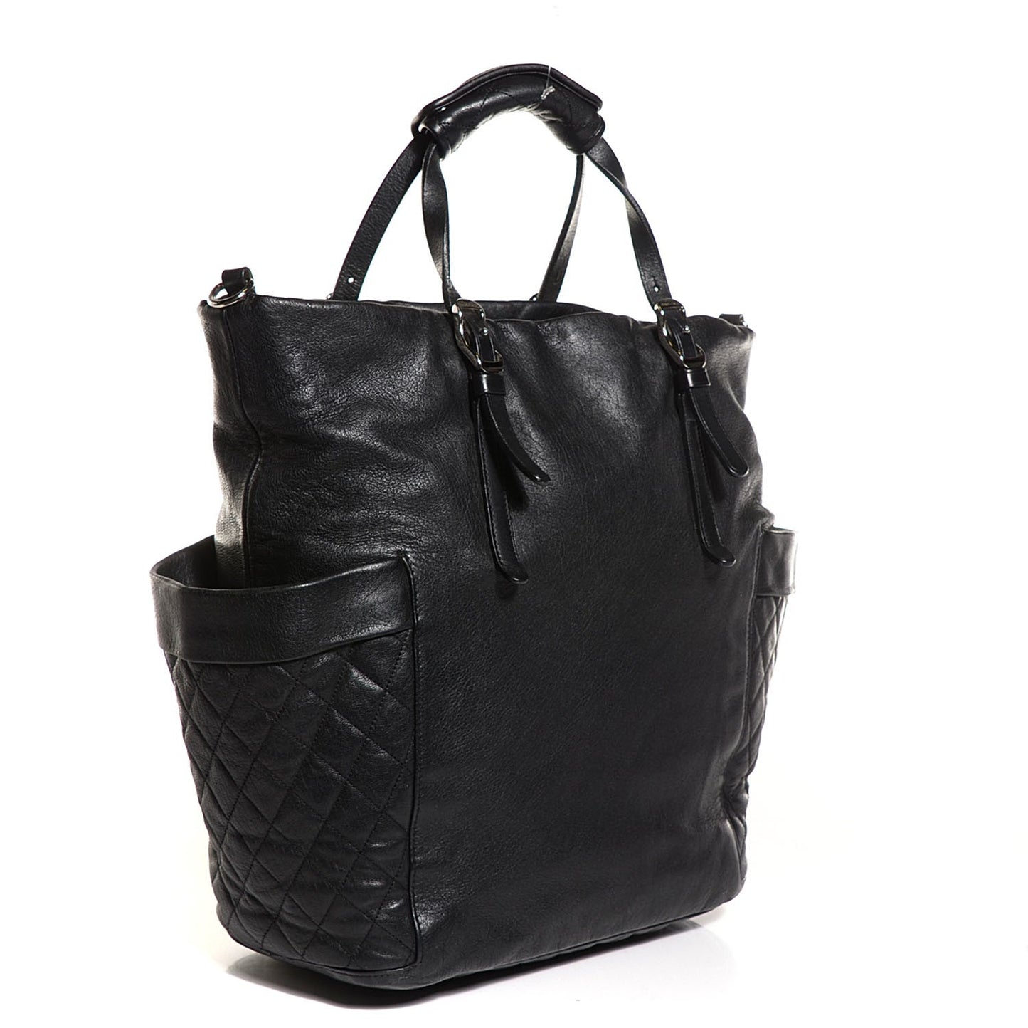 Lambskin Chain Embellished Blare Tote Black