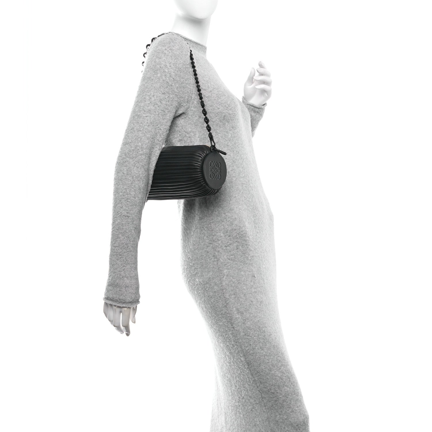 Loewe Lambskin Pleated Bracelet Pouch Chain Shoulder Bag Black 2 of 12