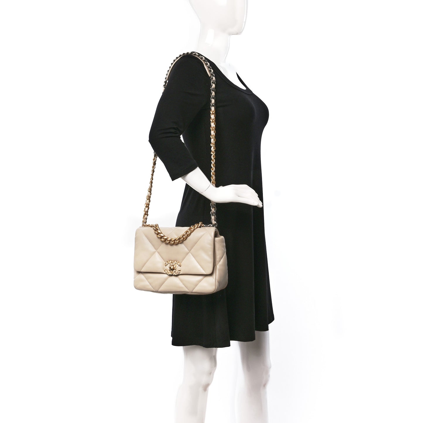 Lambskin Quilted Medium Chanel 19 Flap Light Beige