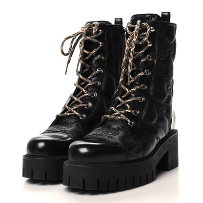 Gucci Cordovan Lux Nappa GG Matelasse Lace Up 60mm Combat Boots 40 Black 3 of 9