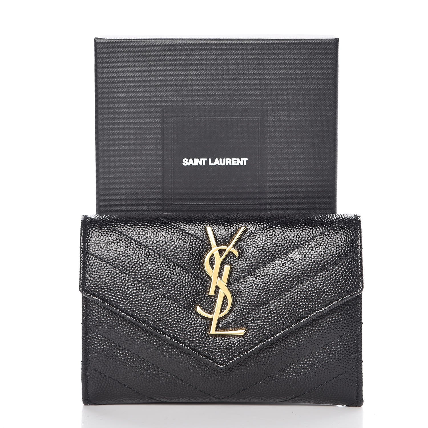 Saint Laurent Grain De Poudre Matelasse Chevron Small Monogram Envelope Wallet Black 8 of 8