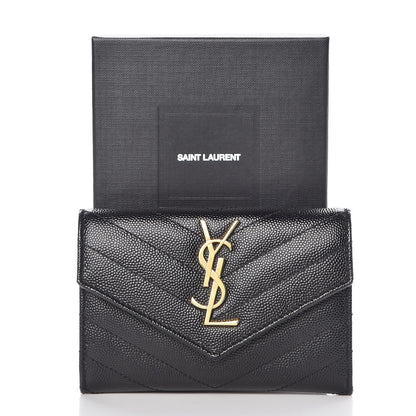 Saint Laurent Grain De Poudre Matelasse Chevron Small Monogram Envelope Wallet Black 8 of 8