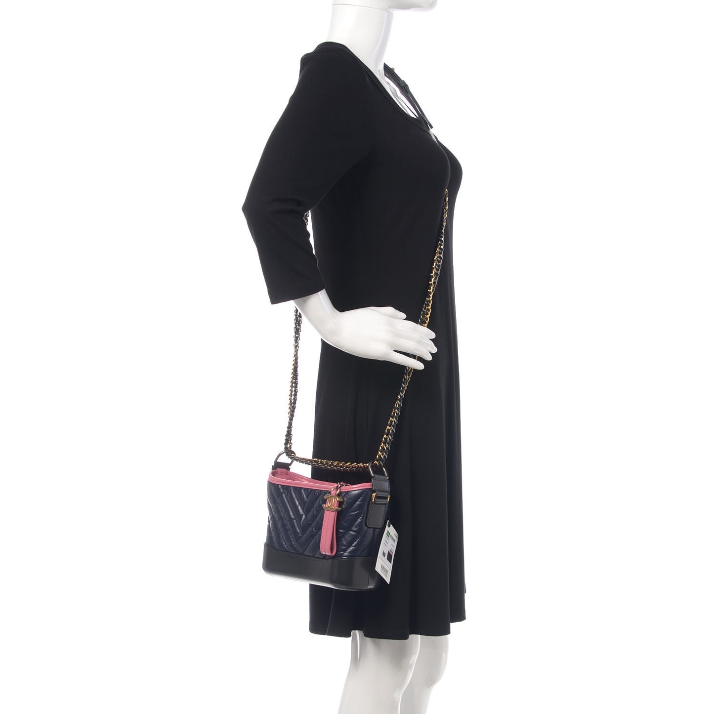 Aged Calfskin Chevron Quilted Small Gabrielle Hobo Dark Pink Navy